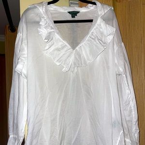 Lauren by Ralph Lauren thin ruffle vneck